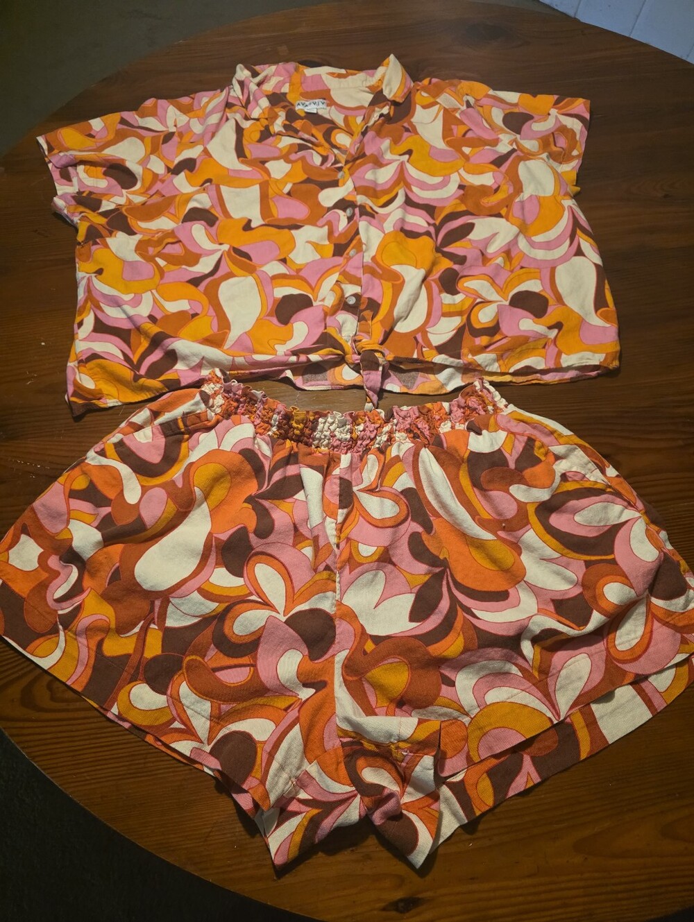 Ava & Viv Retro Swirl High Waist Shorts - Pink, Orange, Brown, Cream